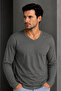 Men's Single Jersey V-Neck Long Sleeve T-Shirt