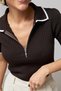 Women's Polo Collar Zipper Detailed Ribbed Knitwear Blouse - 3