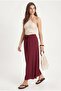 Women's Seaside Burgundy Lined Elastic Waist Pocket Woven Long Skirt - 3