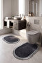2-Piece Bathroom Mat Set Non-Slip Base Soft Texture Fringed Oval Cut Carpet 60X100 and 50X60