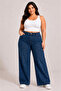 Women's Plus Size Jeans Wide Leg Stone-Embellished Denim Pants-Dark Denim Blue