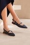 Navy Blue Genuine Leather Women's Ballerina Slingback Shoes - 2