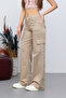 Beige Cargo Pocket Lycra High Waist Wide Leg Trousers - 7