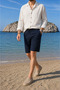 Elastic Waist, Regular Fit, Summer, Old Money Culture, Linen, Woven Shorts - 3
