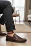 Men's Leather Classic Comfort Slip-On Shoes with Side Elastic Band and Light Sole - 4