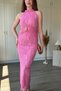 Buy Accessory Detailed Halter Neck Glittery Midi Pink Dress - 4