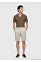 Beige Plain Woven Carrot Fit Casual 100% Linen Bermuda - 3