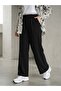 Women's Slim Washed Denim Fabric Elastic Waist Loose Leg Comfortable Pocketed Trousers-Black - 3