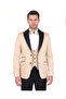 Men's Slim Fit 3-Piece Tuxedo Set - Jacket + Vest + Bow Tie - Beige