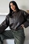 Women's Oversized Bomber Faux Leather Jacket | New Season Belted Biker Jacket - 2