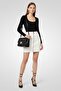Women Plain Mini Denim Skirt, Off White - 2