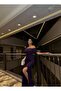 Glitter Off Shoulder Ruffle Slit Detail Evening Dress Purple 583175 - 3