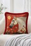 White Horse and Flower Field Pattern Artistic Fringed Throw Pillow Cover - Vintage Decorative Pillowcase