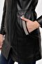 Black Julia Knitwear Hooded Belt Genuine Women's Leather Coat - 6