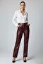 Burgundy Lora High Waist Straight Leg Women's Genuine Leather Pants - 2