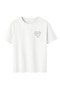 Women's Basic Floral Pattern Heart Printed White T-Shirt - 2