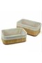 2-Piece Rectangular Bamboo Edge Organizer Basket Wooden Base - with Cloth 19X27X10Cm - 15X24X8Cm