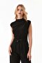 Stand Collar Blouse with Draped Shoulder and Sides
