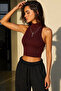 1839 Sleeveless Back Zipper Brown Blouse - 2