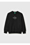 Boy's Black Crew Neck Sweatshirt with Embroidered Ribbed Front and Raglan Sleeves