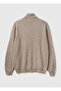 Men's Beige Melange 100% Merino Turtleneck Sweater - 2