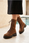 Genuine Leather Brown Suede Long Lace-Up Women's Boots – Trendy Thick Sole Casual and Stylish Model - 2