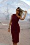 Women's One-Shoulder Stretchy Fabric Bodycon Dress with Gathered Sides and Midi Length - 6