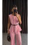 Gold Button Detailed Sleeveless Vest and Pants Set with Belt Accessory - 5