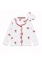Mother-Daughter Cotton Milan Fabric White Cherry Pattern Shirt Collar Buttoned Sleep Band Pajama Set - 3