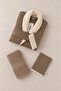 Eldy Contrast Striped Bathrobe Set, 3 Pieces, 100% Cotton Certified Şalyaka Bathrobe Set - Beige Color - 2