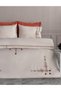 Beige Colored Tilbe Embroidered and Tufted Cotton Satin Duvet Cover Set