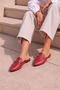 Red Genuine Leather Buckle Women's Slippers - 2