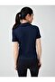 Navy Blue Slim Fit Short Sleeve Polo Collar Knitted Blouse - 6