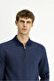 Polo Neck Regular Fit Patterned Zippered Cotton Sweatshirt - 4