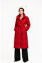 Women's Red Stand Collar Belted Maxi Length Puffer Coat - 2