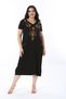 Women's Large Size Black Embroidery Detailed V-Neck Short Sleeve Dress 65N38203 - 3