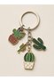 Green Enamel Gold Color Keychain with Cactus Figure and Car Bag Accessory