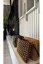 Handmade Straw Bag with Leather Lining Front and Back Beaded Clutch Bag Brown (30X20Cm) - 6