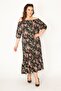 Women's Large Size Black Woven Viscose Fabric Madonna Collar Dress with Elastic Cuffs and Collar - 4