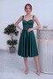 Women's Satin Dress Midi Length with Buttons on the Back, Open Back, Graduation, Navy Blue, Red, Pink, Emerald Green - 3
