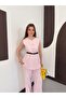 Women's Top and Bottom Set Linen Textured Gold Buttoned Belted Vest and Wide Leg Pants Two-Piece Set - 2