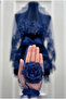 Navy Blue Bridal Veil Set, Sparkling Glass Bead Printed, Henna Night Veil Set 6 Pieces - 4