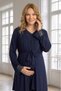 New Season Navy Blue Maternity Summer Lace Detailed 100% Cotton Short Sleeve Dressing Gown Pajama Set - 2