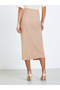Beige Tie-Up Wrap Front Midi Skirt - 4