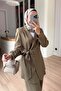 Waist Detailed Padded Jacket Set - Khaki - 2