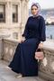 Buckle Detailed Tied Ayrobin Dress Navy Blue Hm2907 - 7