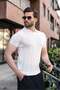 White Perforated Polo Collar Men's Knitwear T-Shirt E7495