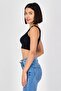 Women Square Neck Sleeveless Plain Crop Top, Black - 3