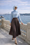Women's Premium Pleated Dark Brown Long Hijab Skirt - 3