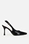Women's Black Pointed Toe Patent Leather Open Back Stiletto Heel U Shoes